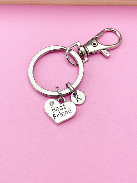 Silver Beat Friend Heart Charm Keychain, Best Friends Gifts, N829A