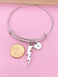 Silver Lightning Charm Bangle Bracelet, Initial Charm