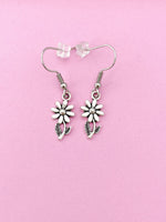 Silver Daisy Flower Charm Dangle Earrings, N5756A