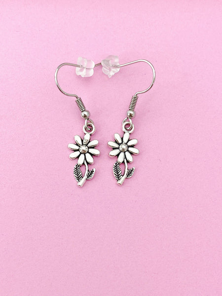 Silver Daisy Flower Charm Dangle Earrings, N5756A