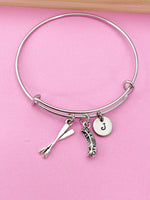 Silver Crew Oar Canoe Rowing Charm Bracelet, N2672A