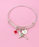 Cardinal Charm Bracelet, Personalized Birthstone Bangle, Initial Jewelry