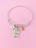 French Fry Charm Bracelet, Initial Birthstone, Foodie Gift, N1516