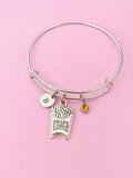 French Fry Charm Bracelet, Initial Birthstone, Foodie Gift, N1516