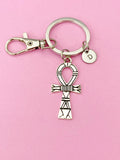 Silver Ankh Cross Keychain, Initial Charm, Egyptian Key of Life, K5769