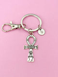 Silver Ankh Cross Keychain, Initial Charm, Egyptian Key of Life