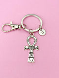 Silver Ankh Cross Keychain, Initial Charm, Egyptian Key of Life, K5769