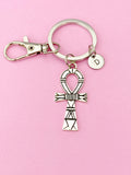 Silver Ankh Cross Keychain, Initial Charm, Egyptian Key of Life, K5769
