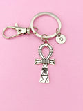 Silver Ankh Cross Keychain, Initial Charm, Egyptian Key of Life