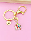 Gold Elephant Keychain, Initial Charm, Wildlife Jewelry, K549