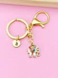 Gold Elephant Keychain, Initial Charm, Wildlife Jewelry, K549