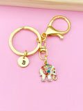 Gold Elephant Keychain, Initial Charm, Wildlife Jewelry, K549