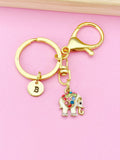 Gold Elephant Keychain, Initial Charm, Wildlife Jewelry, K549