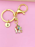Gold Elephant Keychain, Initial Charm, Wildlife Jewelry, K549