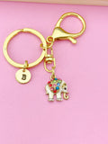 Gold Elephant Keychain, Initial Charm, Wildlife Jewelry, K549