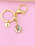 Gold Elephant Keychain, Initial Charm, Wildlife Jewelry, K549