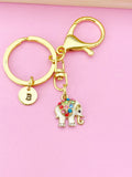 Gold Elephant Keychain, Initial Charm, Wildlife Jewelry, K549