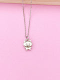 Silver Pig Charm Necklace, Stainless Steel Chain