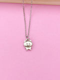 Silver Pig Charm Necklace, Stainless Steel Chain