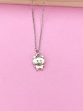 Silver Cute Pig Charm Necklace, N23