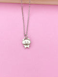 Silver Pig Charm Necklace, Stainless Steel Chain