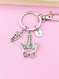 Silver Anatomy Pelvis Bone Caduceus Charm Keychain, Doctor Nurse Medical School Student Gifts, N283B