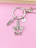 Silver Anatomy Pelvis Bone Caduceus Charm Keychain, Doctor Nurse Medical School Student Gifts, N283B
