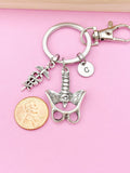 Silver Anatomy Pelvis Bone Caduceus Charm Keychain, Doctor Nurse Medical School Student Gifts, N283B