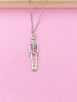 Silver Halloween Skeleton Charm Necklace, N449