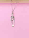 Silver Halloween Skeleton Charm Necklace, N449