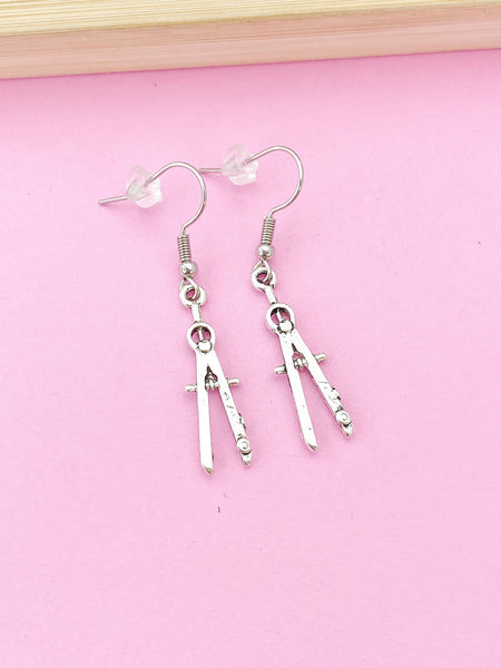Silver Compass Charm Earrings, Architect Gift Architecture Architect Jewelry, N2265A