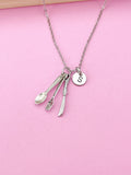 Silver Cutlery Charm Necklace, Chef Gift, Initial Necklace