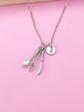Silver Fork Spoon Knife Charm Necklace, Cutlery Kitchen Utensil Food Drink Chef, Foodie Gift, N2028