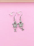 Silver Coo Coo Clock Earrings, Cuckoo Clock Charm, Bird House, N5123