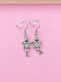 Silver Coo Coo Clock Earrings, Cuckoo Clock Charm, Bird House, N5123