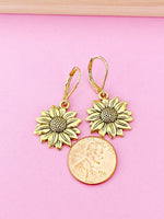 Gold Sunflower Charm Earrings N2705