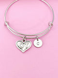 OT Heart Charm Bracelet, Silver Occupational Therapist Gift, Initial Charm