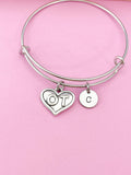 OT Heart Charm Bracelet, Silver Occupational Therapist Gift, Initial Charm