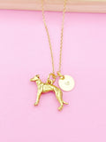 Gold Greyhound Charm Necklace, Personalized Initial Disc