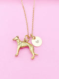Gold Greyhound Charm Necklace, Personalized Initial Disc
