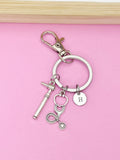 Silver Otoscope Stethoscope Keychain, Personalized Initial Charm