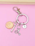 Silver Otoscope Stethoscope Keychain, Personalized Initial Charm