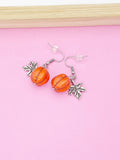 Silver Halloween Earrings, Pumpkin Maple Leaf, Fall Autumn, N3693A