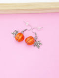 Silver Halloween Earrings, Pumpkin Maple Leaf, Fall Autumn, N3693A