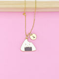 Gold Japanese Rice Ball Charm Necklace, Japanese Onigiri, Foodie Gift, N5256