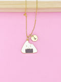 Gold Japanese Rice Ball Charm Necklace, Japanese Onigiri, Foodie Gift, N5256