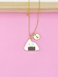 Gold Japanese Rice Ball Charm Necklace, Japanese Onigiri, Foodie Gift, N5256