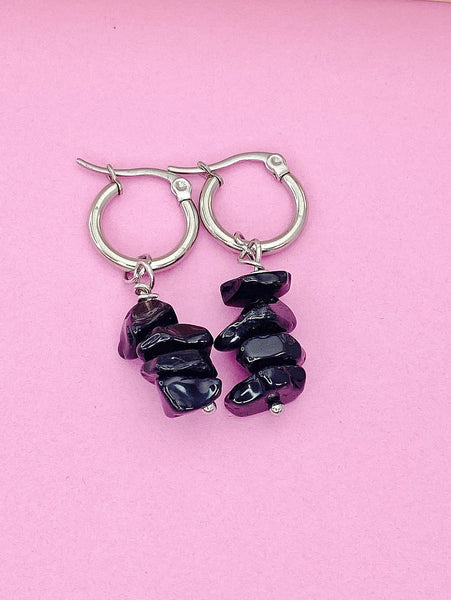 Silver Obsidian Earrings, Natural Gemstone Jewelry, N3973A