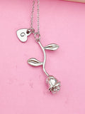 Silver Rose Flower Charm Necklace, N172L