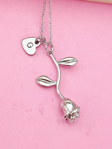 Silver Rose Flower Charm Necklace, N172L